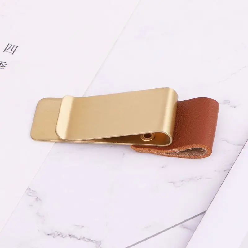 Handmade Leather Stainless Steel Pen Holder Clip Journal Notebook Paper Folder P9JD