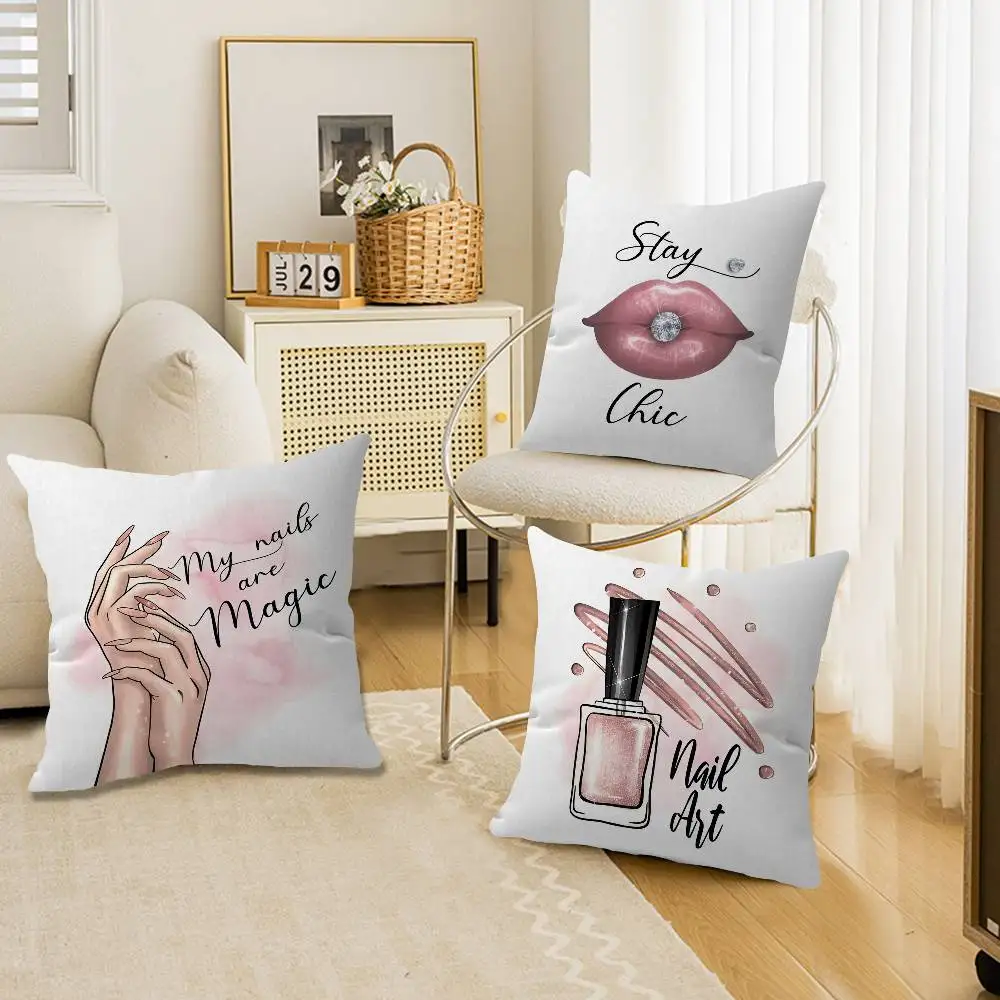 Trendy Beauty Nail Salon Luxury Lipstick Pillow Anime Pillow Sofa Bed Head Pillow Cover Cushion Cover 45x45 cm Fashion