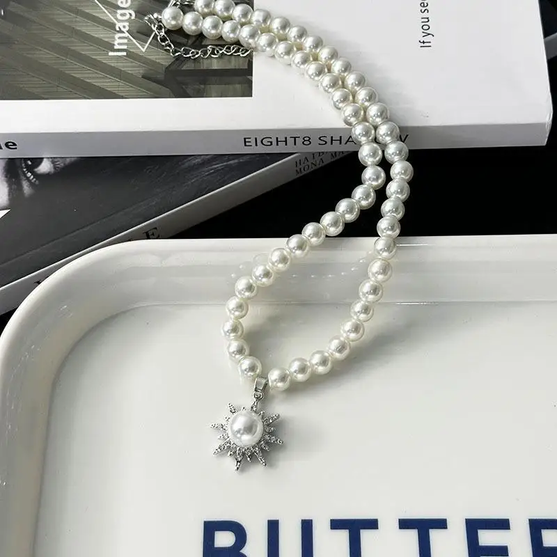 1 Set Sunflower White Pearl Necklace Earring Jewelry Set For Women Party Wedding Pearl Accessories