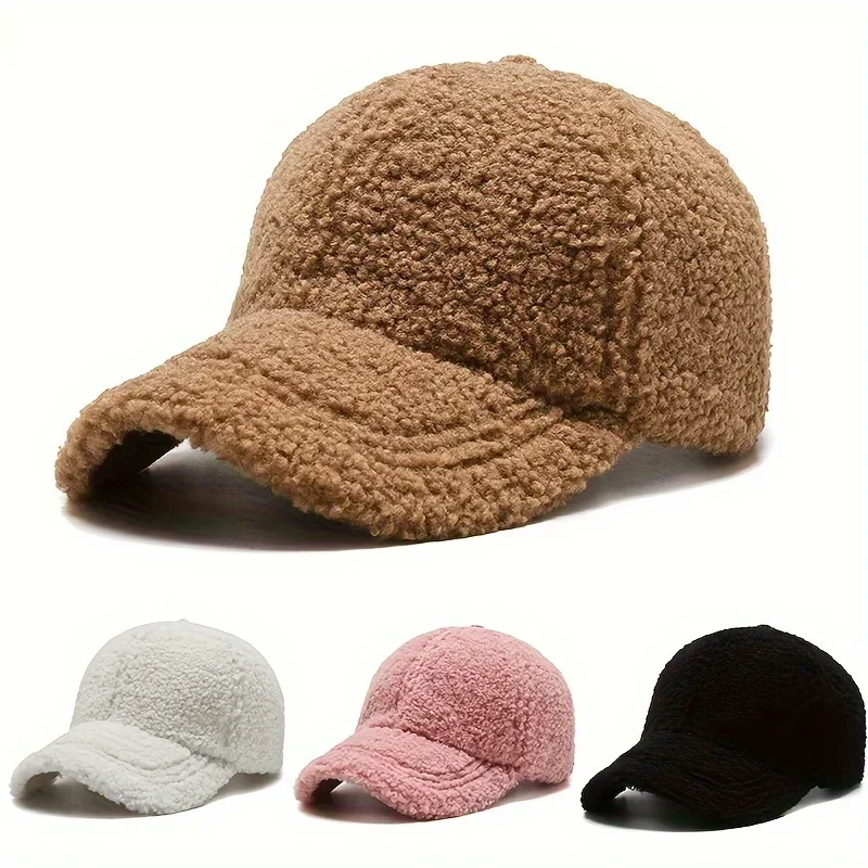 Gorra de béisbol de lana de cordero Artificial para hombre y mujer, gorro de felpa para mantener el calor, sombrilla para exteriores, Otoño e