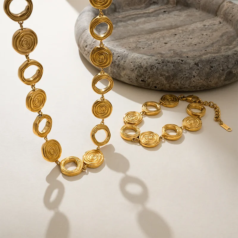Circle Thread statement Necklace Stainless Steel necklaces for women Vintage chunky stainless steel jewelry Tarnish Free