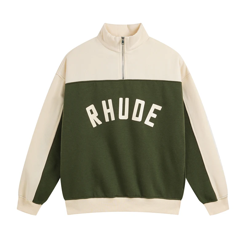 

2026 American Style Letter Print Rhude Half Zip Pullover New High Quality Men's Women's Fleece Sports Sweatshirts