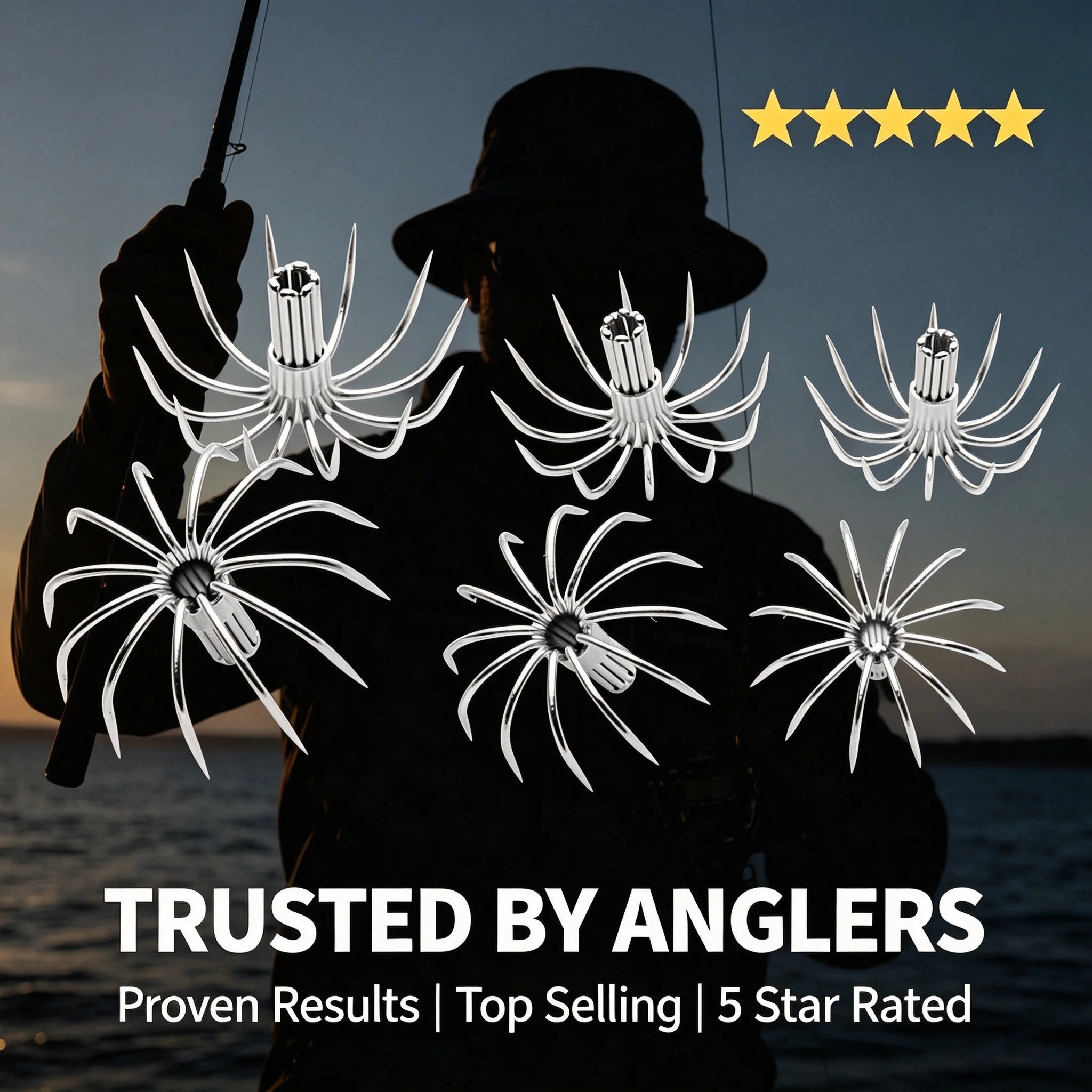 10 PCS Stainless Steel Squid Octopus Umbrella Fish Hooks Sharp Barbless Multi-Claw Sea Fishing Cuttlefish Jig Tackle Accessories