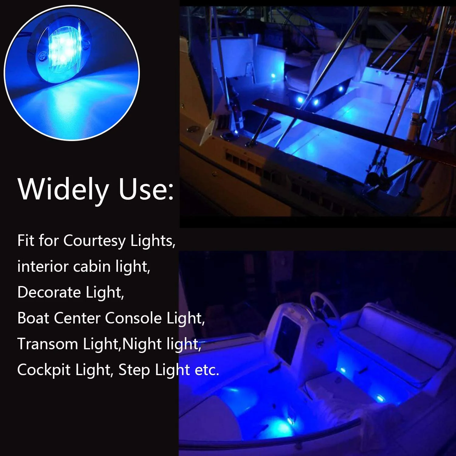

2X DC12V Round Marine Boat LED Courtesy Lights Cabin Deck Stern 6 LED Side Marker Lightnavigatioin Light Blue-X67A