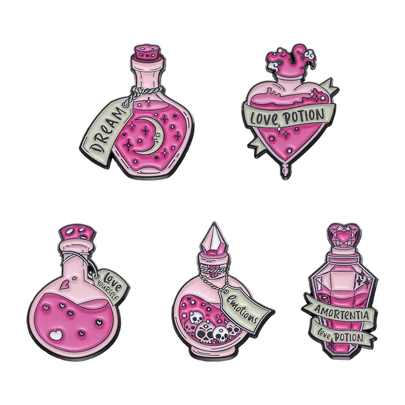 Purple Magic Bottle Styling Brooch Moon Potion Pink Chemical appliance Cute Metal Badge Accessory pins wholesale gift to friends