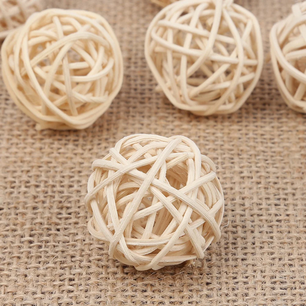 30 pçs 3cm bola de rattan coração estrelas diy acessórios decorações para casa natal bolas de vime rattan tecido natural pendurado pingentes