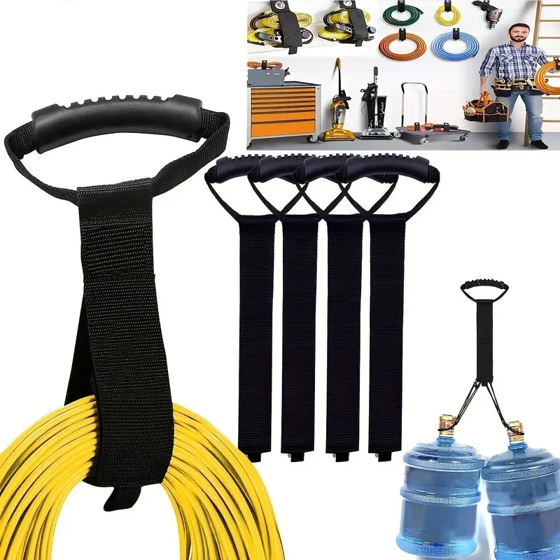 1/4pc Storage Straps by Storage -Extension Cord Organizer, Vacuum Hose Holder, Shop Storage, Water Hose Organizer- Black