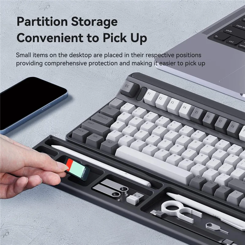 キーボードリストレストパッド人間工学に基づいたデスクトップ収納ボックス簡単なタイピング痛みを軽減ゲーマー学生のための透明な蓋簡単なインストール