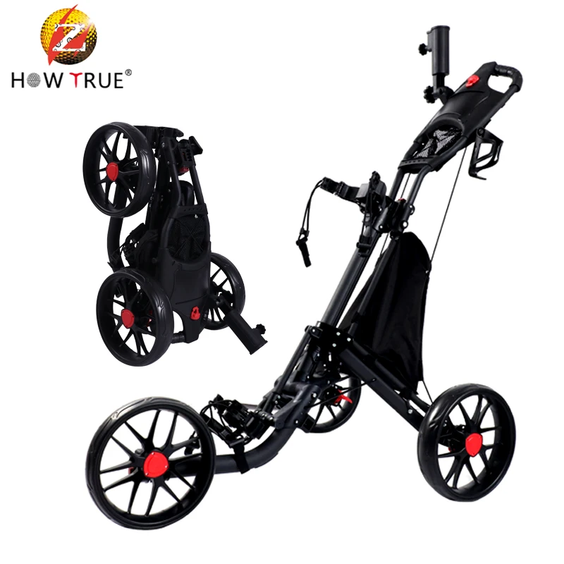 Lightweight Aluminum Frame Foldable Golf Push Cart 3 Wheels Golf Trolley With Foot Brake