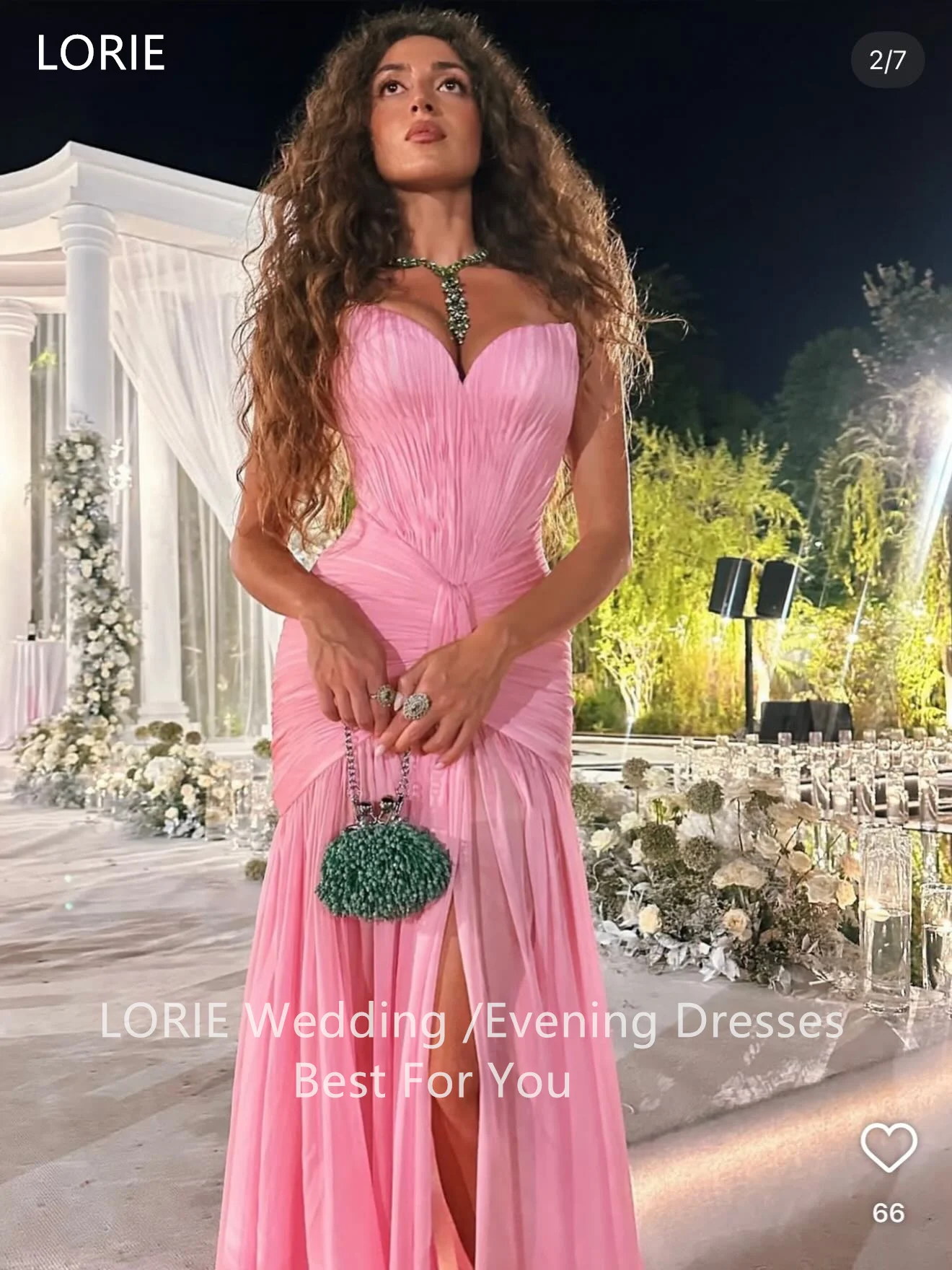 LORIE Chic Pink Chiffon Evening Dresses Strapless Sleeveless Pleats Party Dress A-Line Slit Prom Gowns Customized