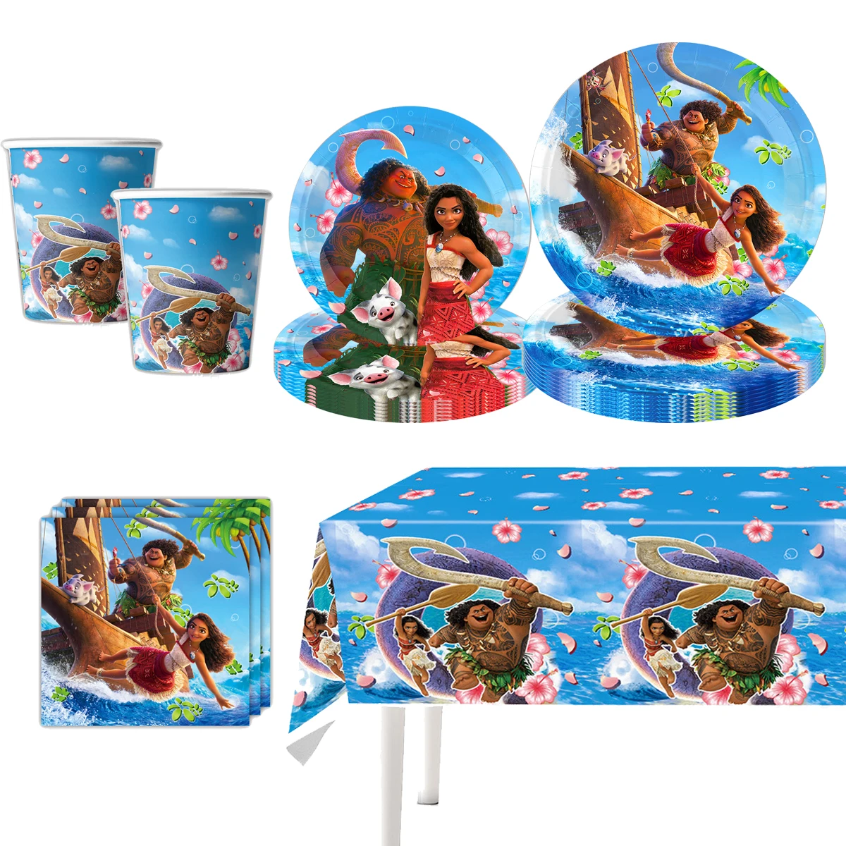 Moana 2 Party Decoration Tableware Paper Cups Plates Tablecloth Slap Bracelet Stickers Party Favor Gifts Bag Fillers Baby Shower