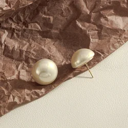 Minimalist Shell Pearl Half Round Shape Women's Fashion Light Luxury Golden Low Allergy Charm Jewelry Gift Party Earrings