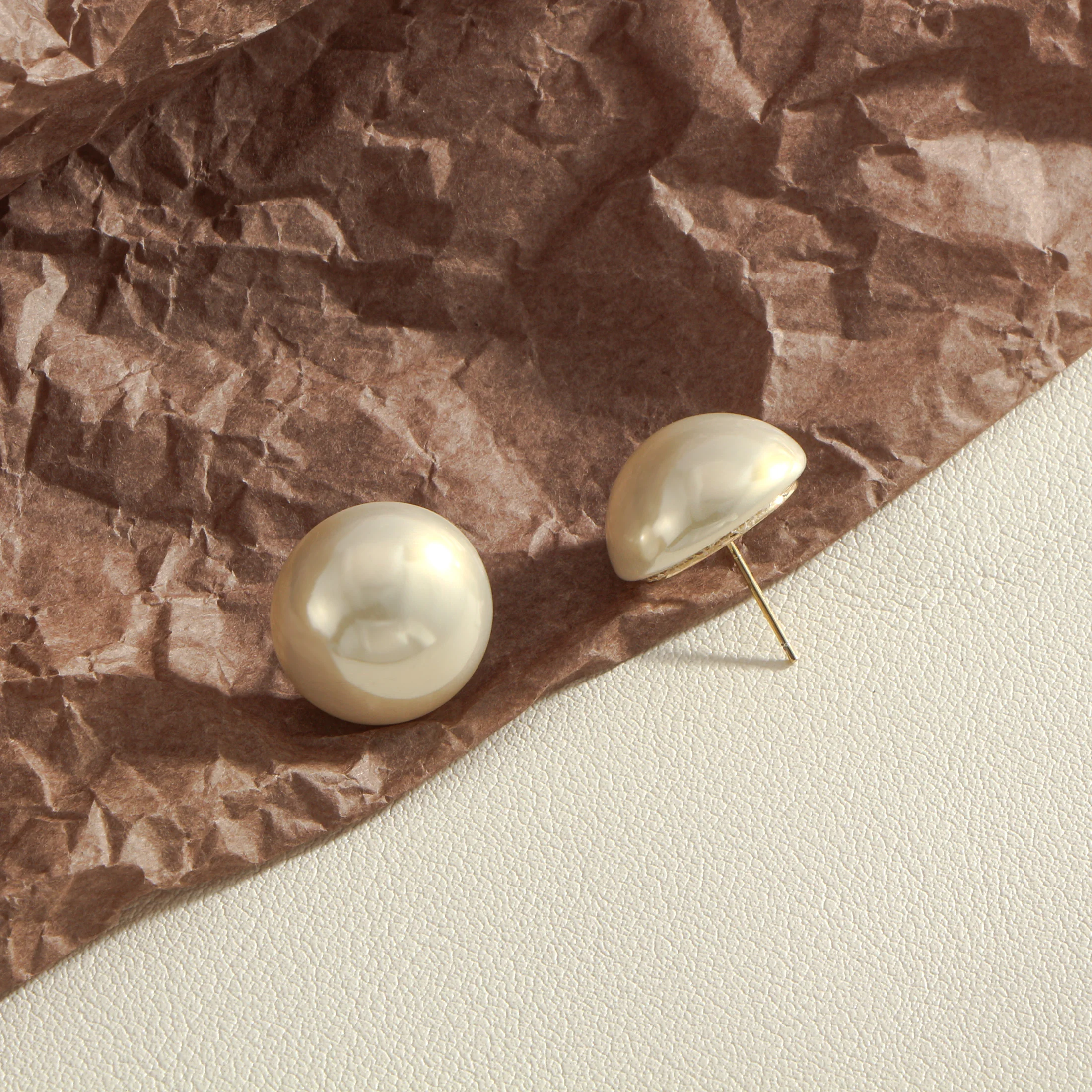 Minimalist Shell Pearl Half Round Shape Women's Fashion Light Luxury Golden Low Allergy Charm Jewelry Gift Party Earrings
