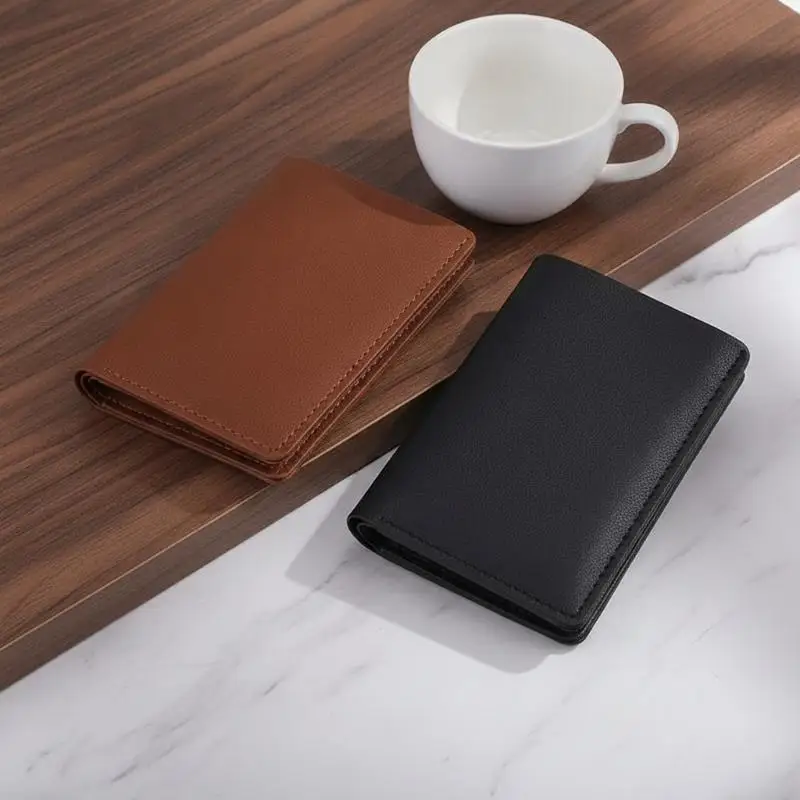 Women Solid Color PU Leather Short Wallet, Ultra Thin Button Design Small Purse, Compact Credit Card & Coin Storage Bag