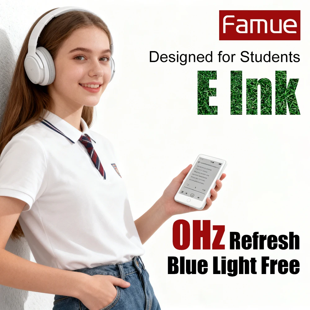 

64G Famue BF01 3.52" E Ink MP3 Player E-Book Reader FM Radio Voice Recorder 0Hz Refresh Blue Light Free Bluetooth 5.3 Lossless