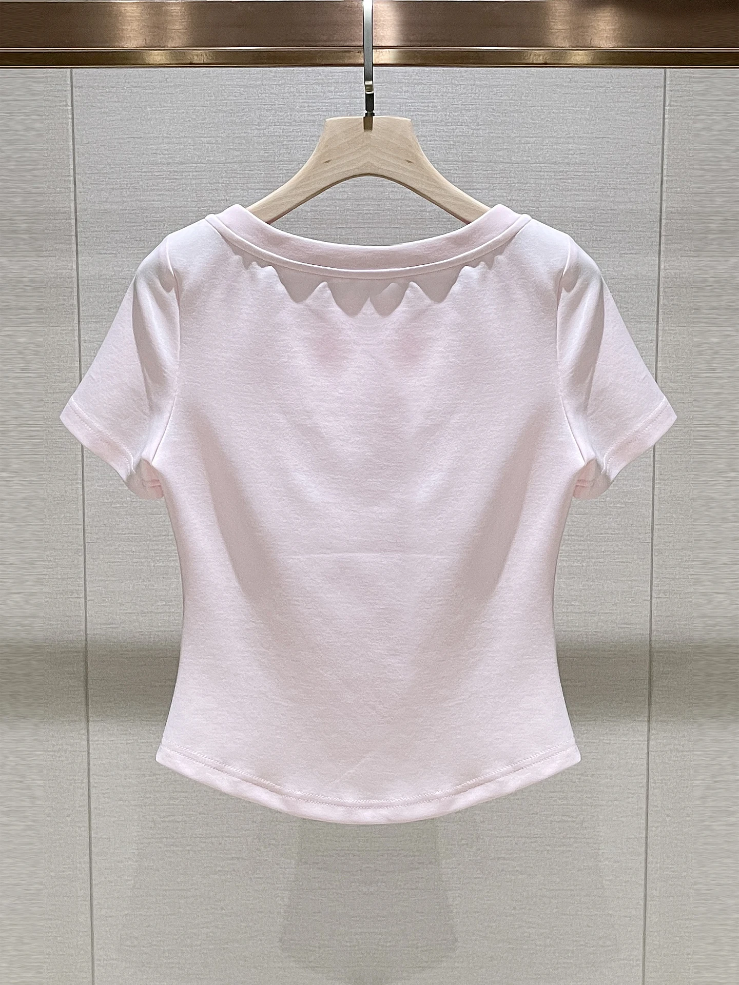 Ele Ladylike of Sve ronde ne geborduurde T-shirt roze casual ademende zomertop damesmode woon-werkverkeer sle
