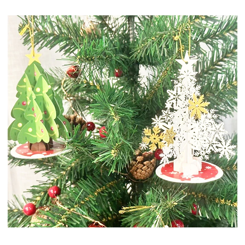 

Christmas Greeting Card 3D Paper Hanging Christmas Tree Ornaments with Message Note, Envelope, X'mas Gift, Decoration