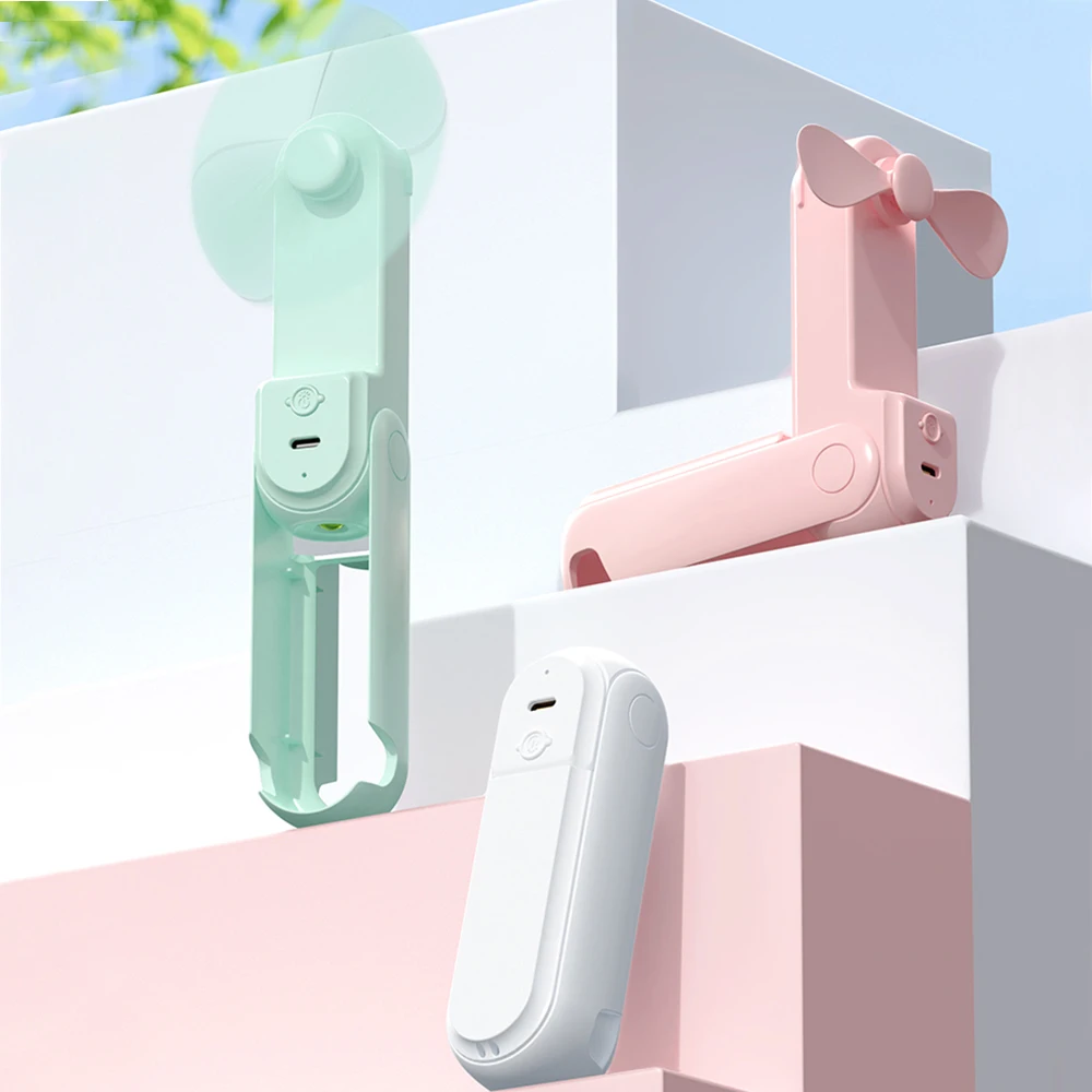 휴대용 미니 소형 전기 선풍기 데스크탑 USB 충전, 귀여운 라이트 톤 선풍기, 선풍기, 거울, 스탠드, 손전등, 4 인 1 