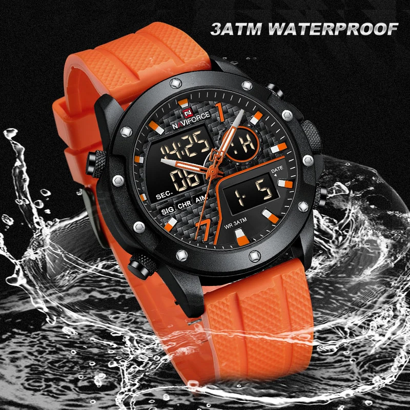 New NAVIFORCE Electronic Watches Men Dual Display Waterproof Clock TPU Strap Luminous Business Man Wristwatch Relogio Masculino