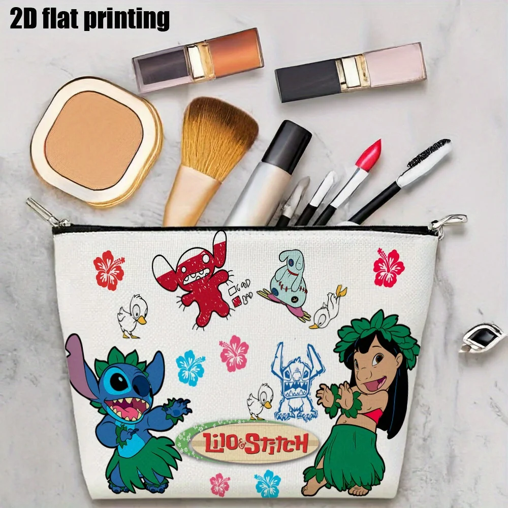 1 حقيبة مكياج ديزني ليلو آند ستيتش الكرتونية مع طباعة على طراز هاواي، حقيبة تخزين المجوهرات، حقيبة مثالية للسفر بسحاب - هدية عيد ميلاد ممتعة #5