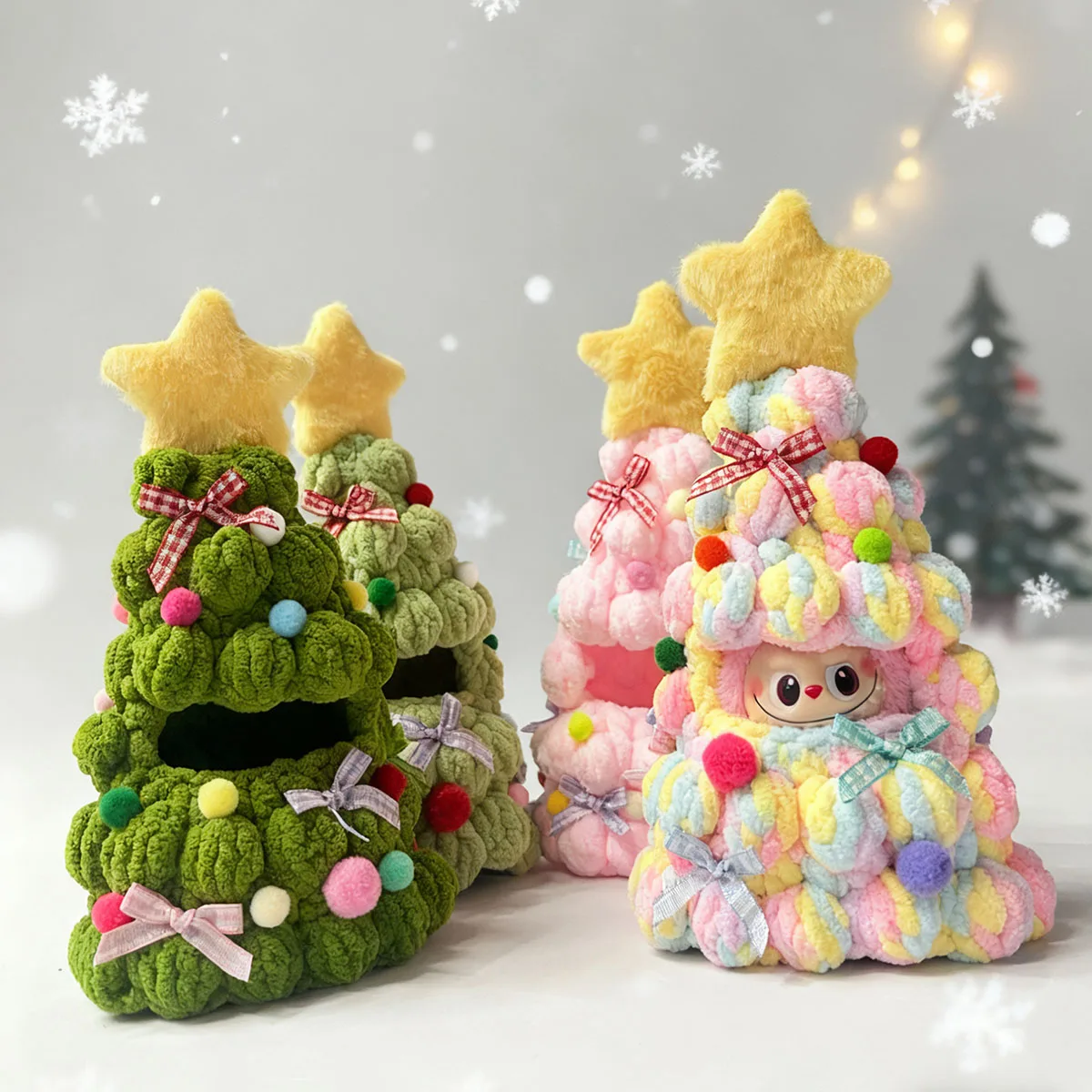 

[No Doll] Handmade Crochet Christmas Tree Clothing for 17cm Labubu Doll's Outfit DIY Accessories Christmas Halloween Gift