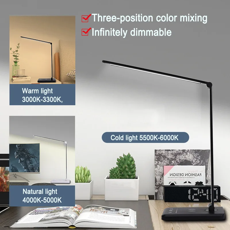 LED USB Charging Lamp Touch Folding Table Portable 3Color Work Office Rechargeable Wireless Phone Charger Light for Bedroom
