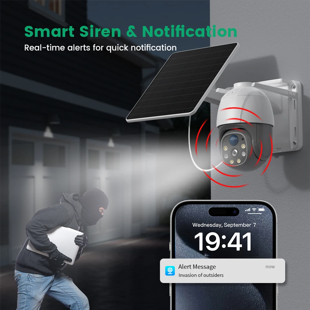 8MP Wireless Solar Camera Dual lens WiFi PTZ Camera Outdoor Built-in Battery Video Surveillance Camera Long Time Standby iCsee