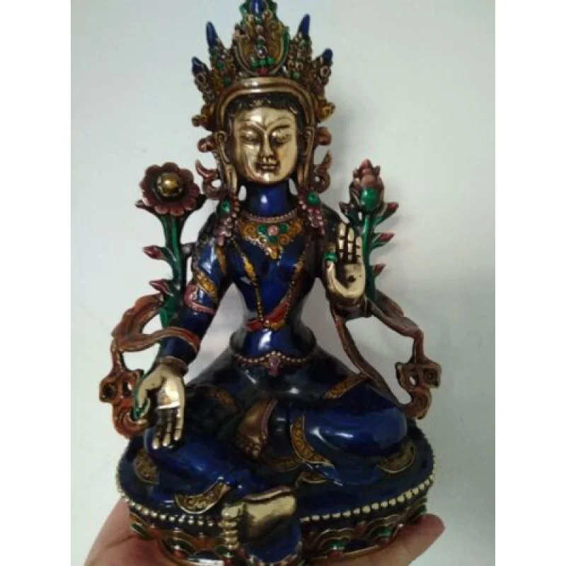 

Tibetan Buddhist Handcrafted Bronze Cloisonne Green TaRa Kwan-ayi Buddha Statue