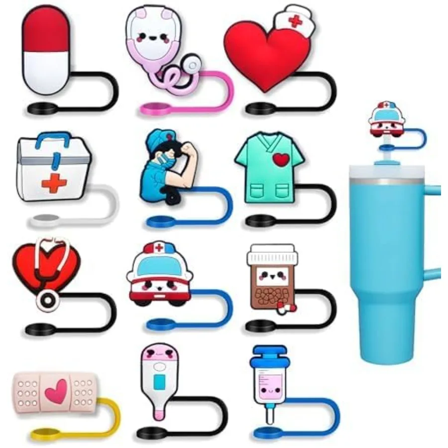 

Соломенные топперы для чашки 3040 унций, стакан для бутылки с водой, силиконовые чехлы для соломинки, подходят для многоразовых соломинков 911 мм, милые подарки для медсестры