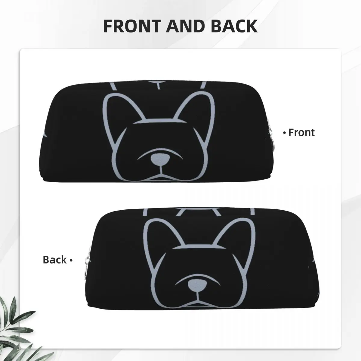 French Bulldog Face Silhouette In Light Gray On Navy Pencil Cases for Students Gifts Pen Box Pencil Bag Pencil Pouch Pen Holder