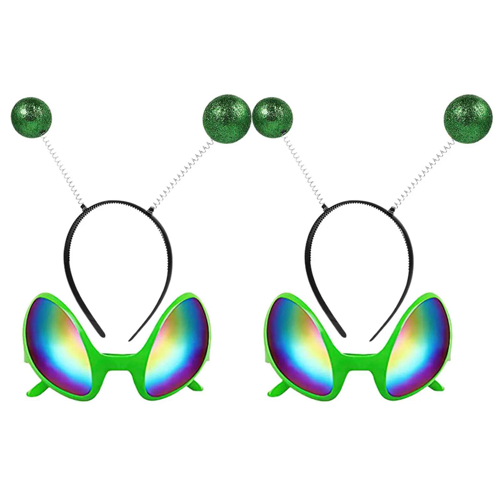 2 세트 외계인 머리띠 안경 세트 레인보우 렌즈 성인 의상 파티 액세서리 선글라스 세련된 독특한 셀카 선물