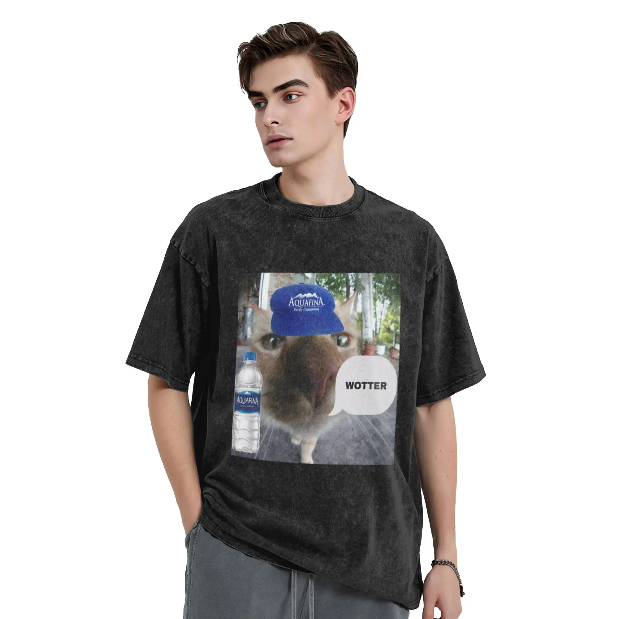 Demotivational Wotter Cat Meme Fanter Floppa Unique Cool A T-Shirt Oversized Short Sleeve Men's Women's Cotton Tees Tops