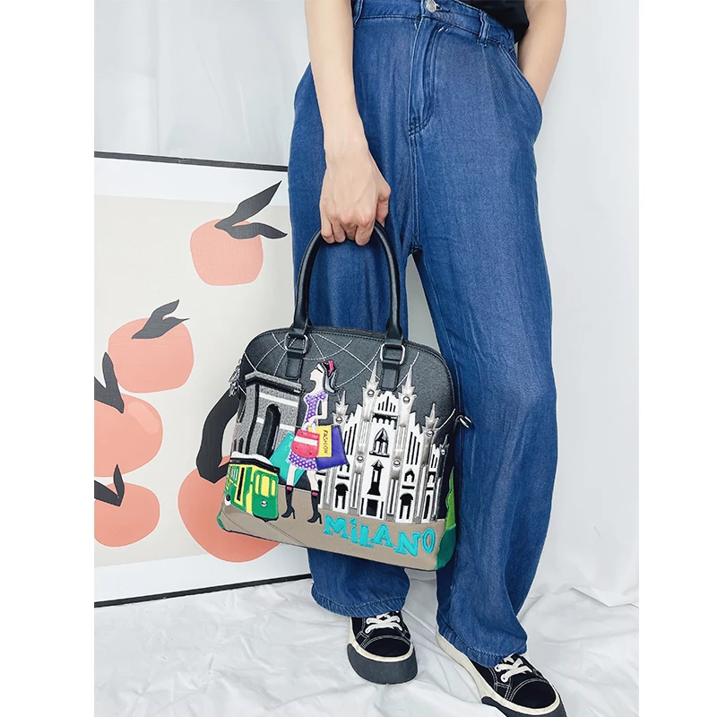 Cartoon Embroidery Women Shell Purses and Handbags Fashion Designer Ladies Shoulder Bags High Quality Female Totes Top Handle