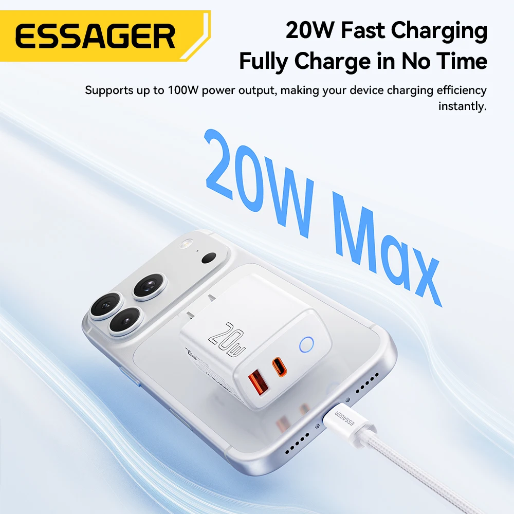 Essager PD 20W USB Type C Fast Charger Set Quick Charge 4.0 3.0 QC PD Charger For iPhone 17 16 15 14 13 12 Pro Max Phone Charger