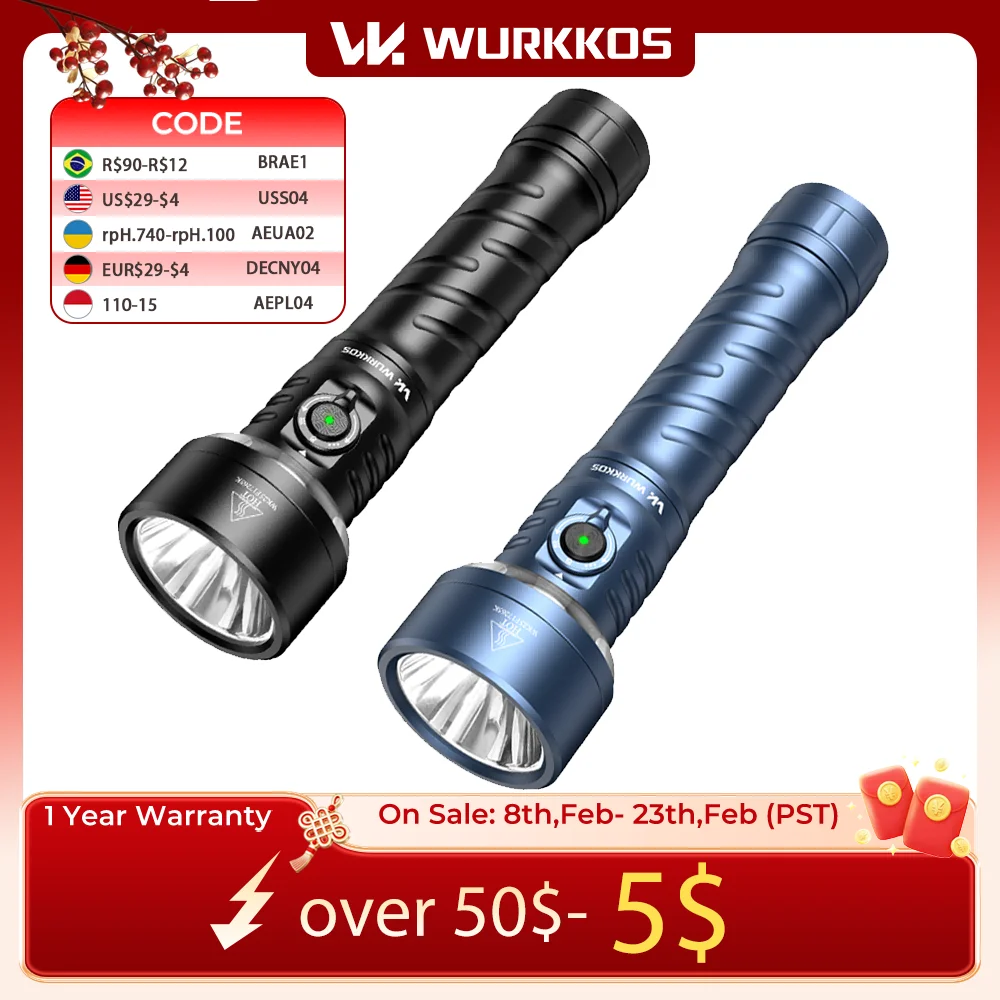 Wurkkos TS27 3200LM Super Bright Flashlight 845M Throw RGB Lighting Linterna Recargable Reverse Charging Power Bank For Camping