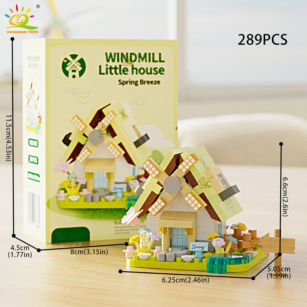 HUIQIBAO mignon MOC moulin à vent maison modèle Micro bloc de construction vue sur la rue modèle Mini brique jouet pour enfants bureau décoration de la maison