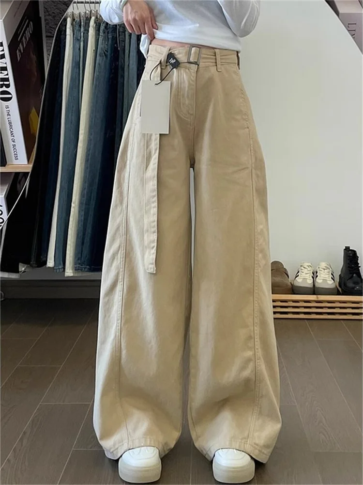 Hoge taille wijde pijpen jeans dames herfst nieuwe Sle Retro eenvoudige rechte vloerlengte broek groot formaat ontwerp casual jeans