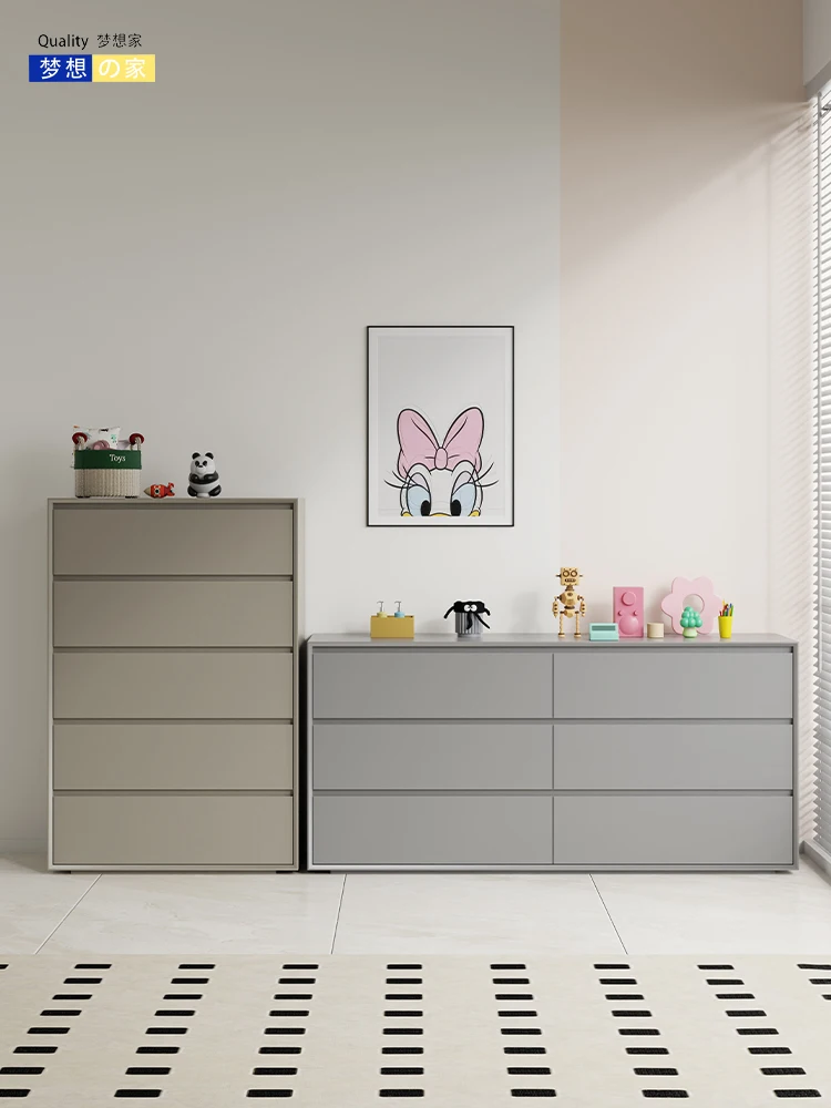 

Five bucket cabinet, solid wood, cream style bedroom, bed, tail, living room, integrated wall facing Nordic storage