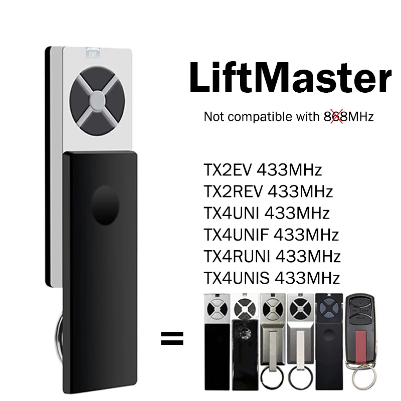 For LiftMaster TX4UNI TX4UNIF TX2EV TX4EV TX2EVS TX4EVS TX2REV TX4REV Chamberlain TX4RUNI Garage / Gate Remote Control 433MHz