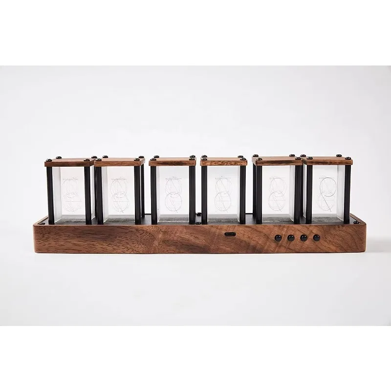 Wooden RGB Digital Clock Nixie Tube Style Desk Clock Decorative Table Clock for Home Office Desktop Decoration