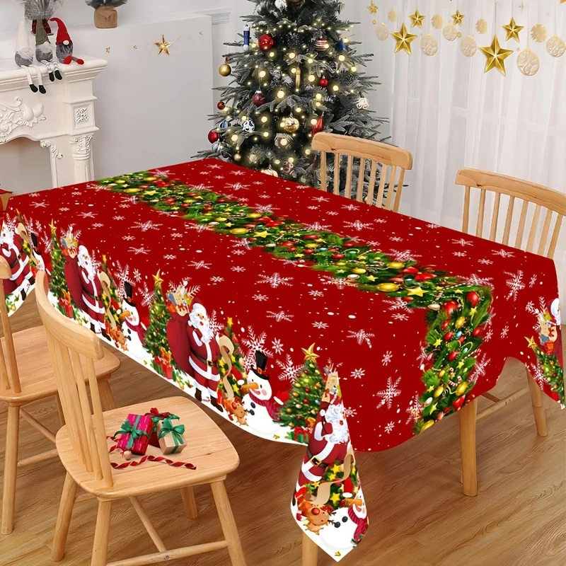 1pc  Christmas Red Snowflake Santa Claus Tablecloth Festive Holiday Dining Table Cover for Home Party Dinner Decor