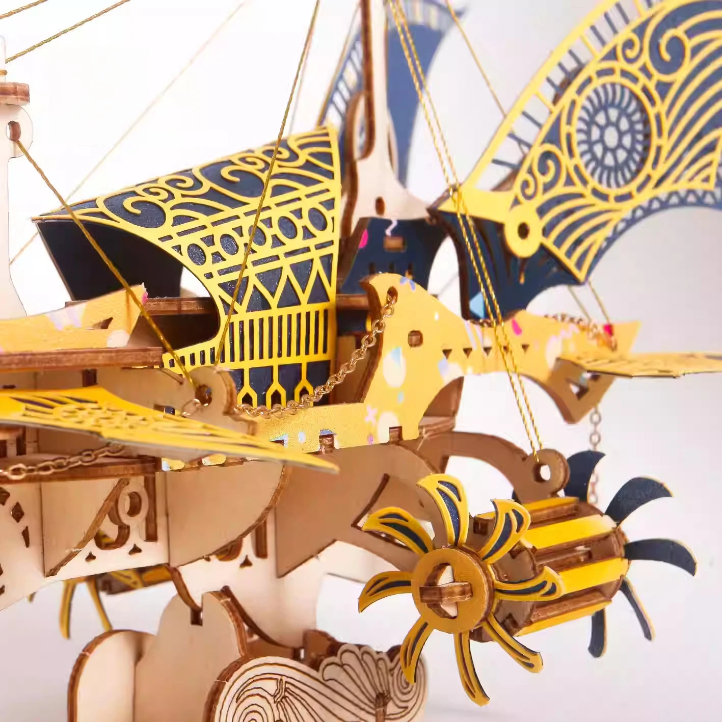 Bloques de construcción de madera, modelo de dirigible, trabajo hecho a mano, DIY, nave de fantasía de una mil y una noche, rompecabezas 3D de estilo chino, regalo para niños