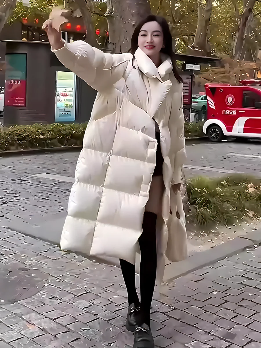 Faionable Thiened Fce forrado blanco Du down Jaet abrigo de invierno para mujer cuello grande todo combinado Sli nueva llegada