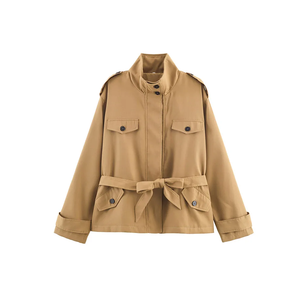 

Autumn new women's fashion versatile and high-end pocket decoration windbreaker jacket