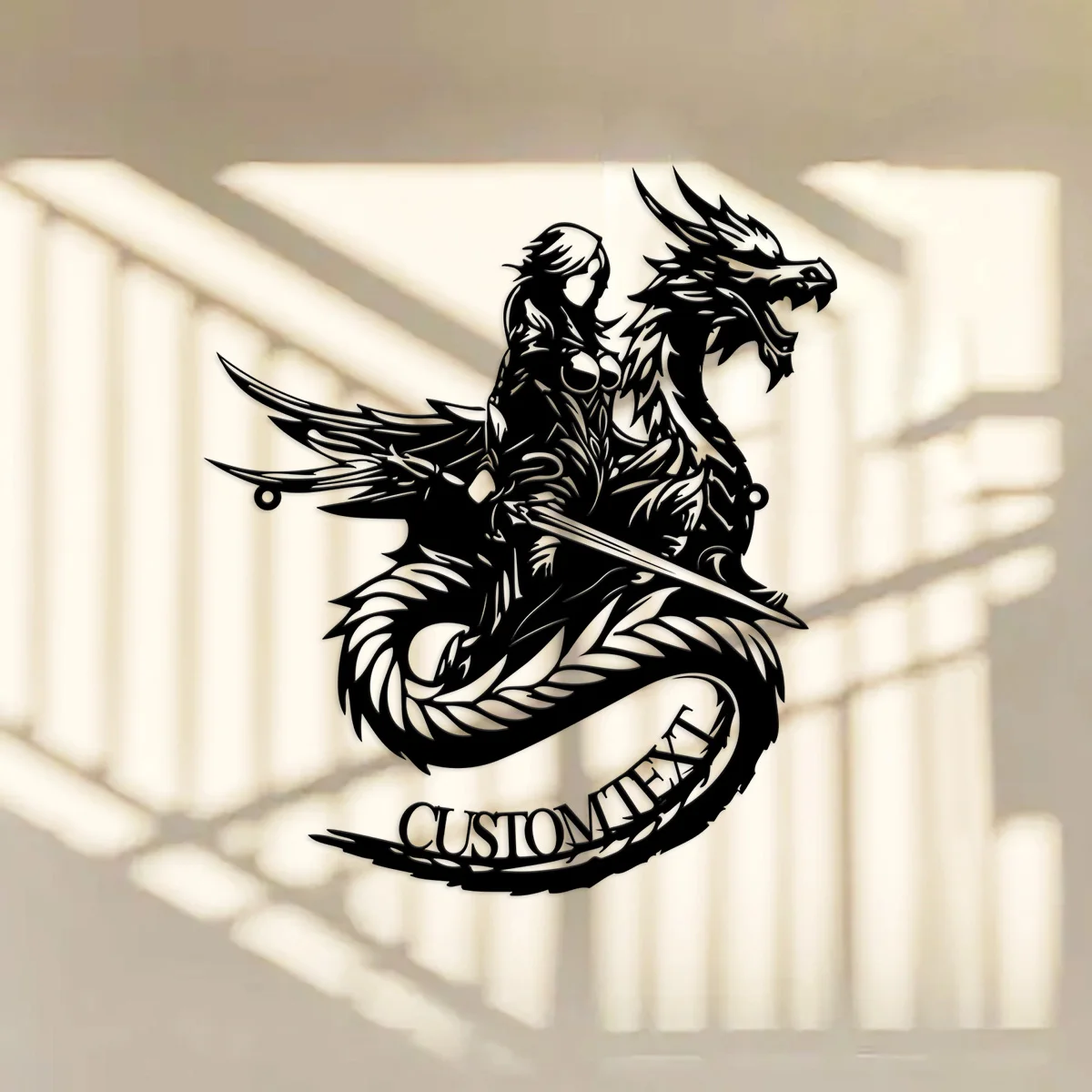 Custom Anime Cartoon Fierce Female Knight Riding Dragon Metal Wall Art Hanging Decorations for an e-sports gaming room Sign