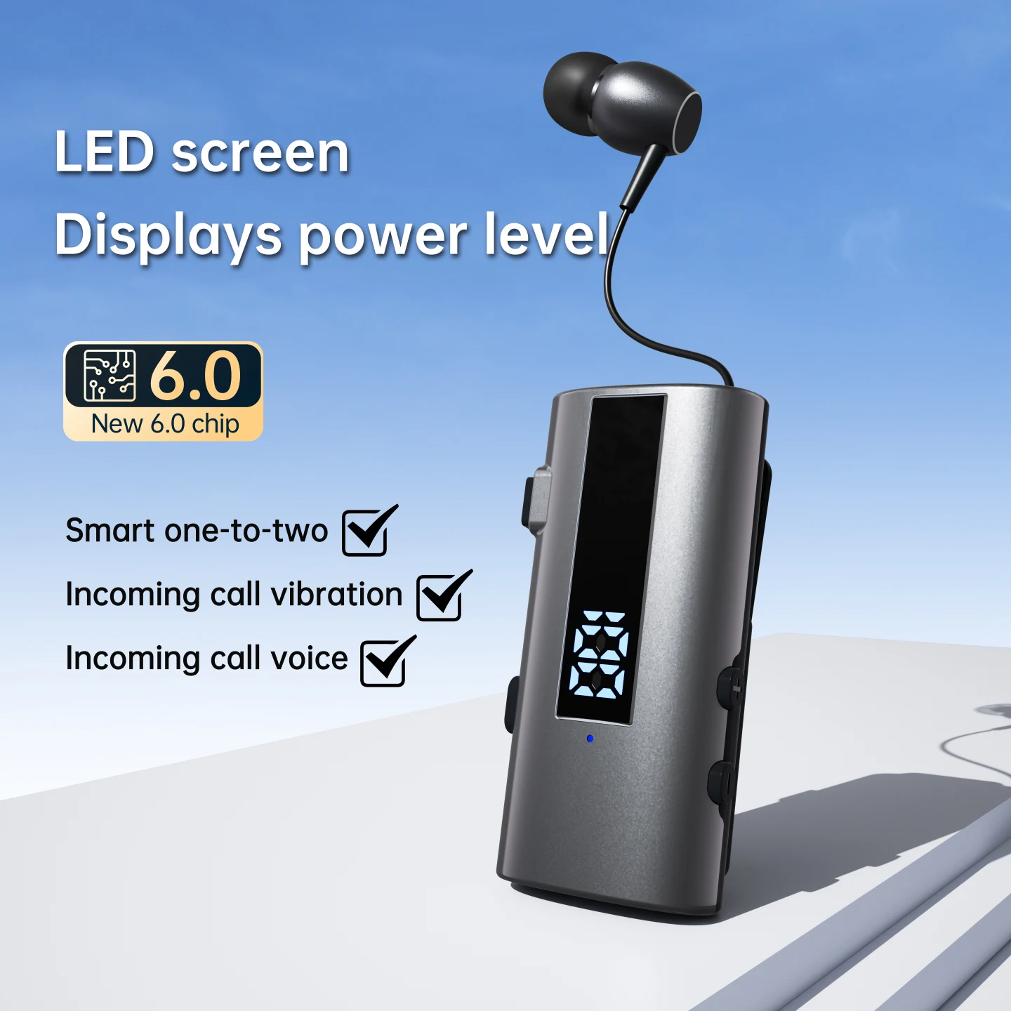 K92 بلوتوث 6.0 Lavalier سماعة رأس للأعمال دعوة 30h/الموسيقى 50h الاهتزاز تذكير LED شاشة ديجيتال مع هيئة التصنيع العسكري سماعة لاسلكية