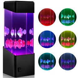 Fish Lava Lamp USB/Battery Operated LED Fish Night Light Auto Color Changing Simulated Fish Aquarium Night Light with 2Fake Fish