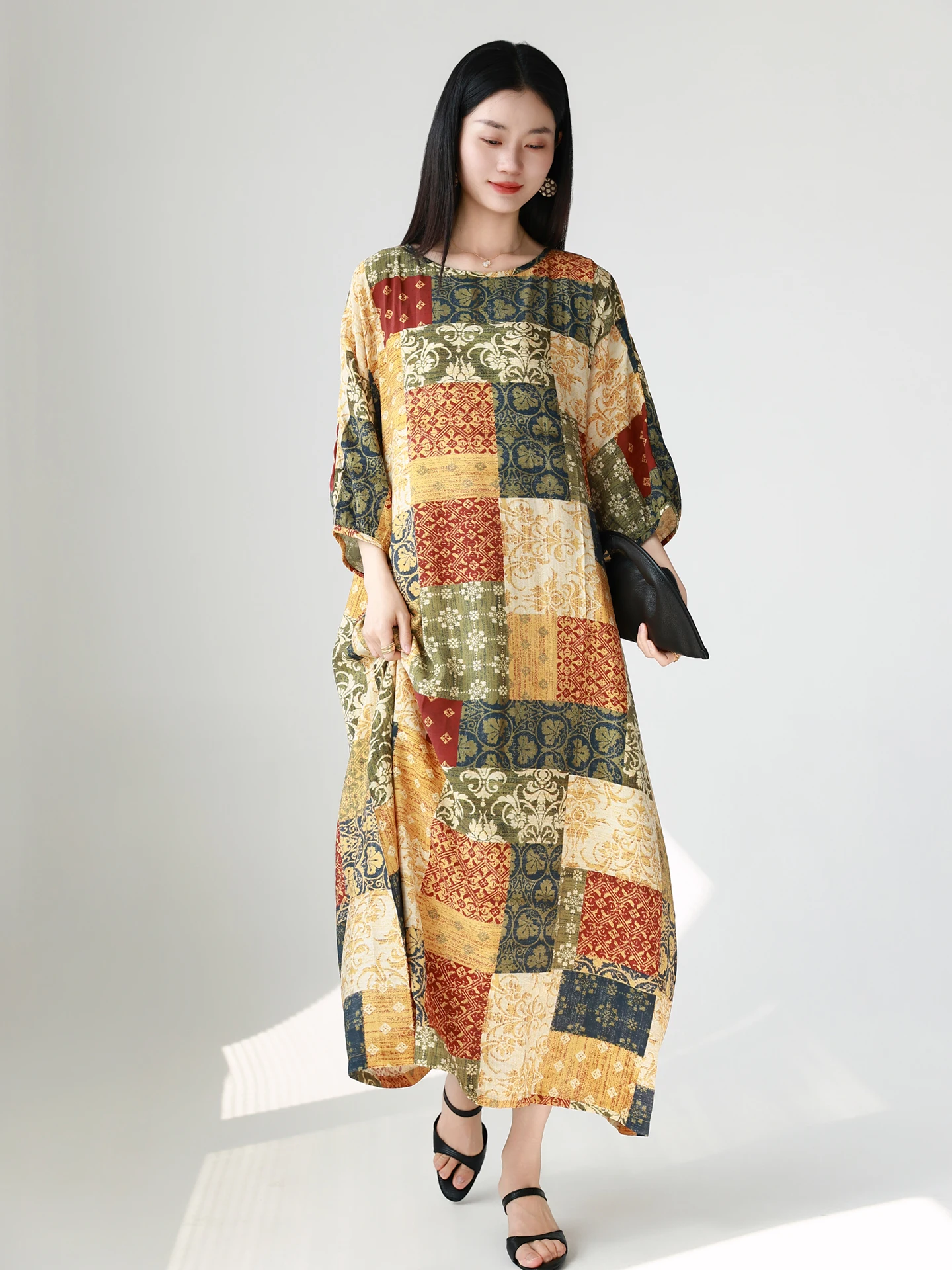 

Original Super Beautiful Travel Artistic Retro Ethnic Print Robe Dress Summer New Long Loose Maxi Skirt Cotton Soft Fabric