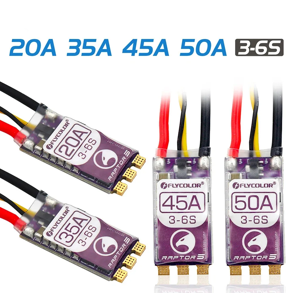 FLYCOLOR RAPTOR5 20A 35A 45A 50A BLHeli-32 ESC 3-6S бесщеточный контроллер скорости Dshot Proshot для радиоуправляемого FPV гоночного дрона с несколькими несущими винтами