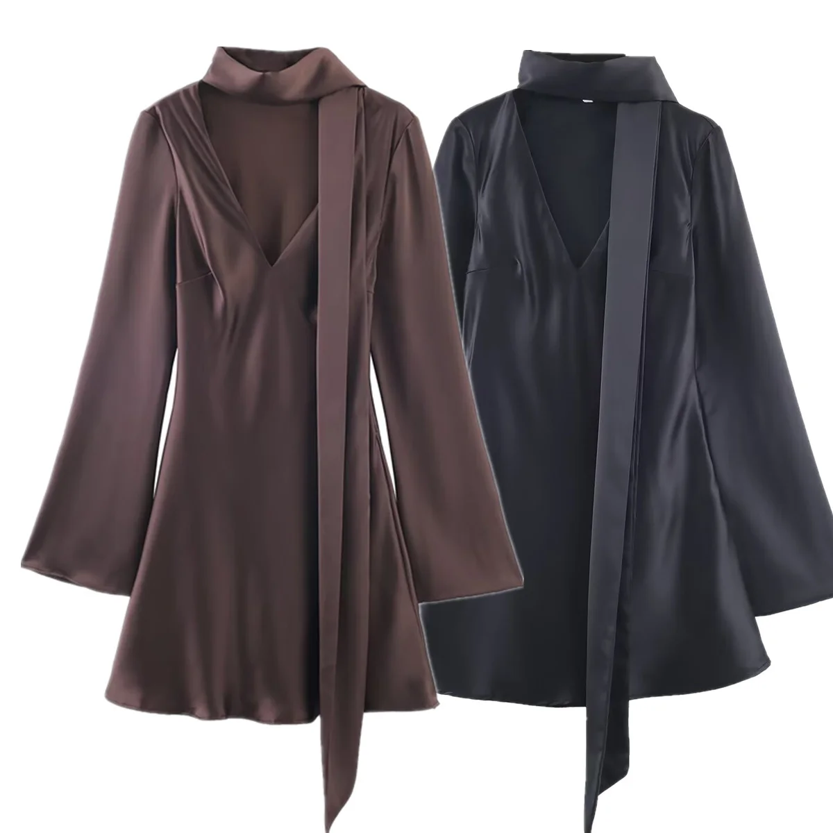 

Dave&Di 2026 Spring Minimalist And Elegant Satin Scarf Neck Dress Women Elegant Party Dresses Womens Dresses Vestidos